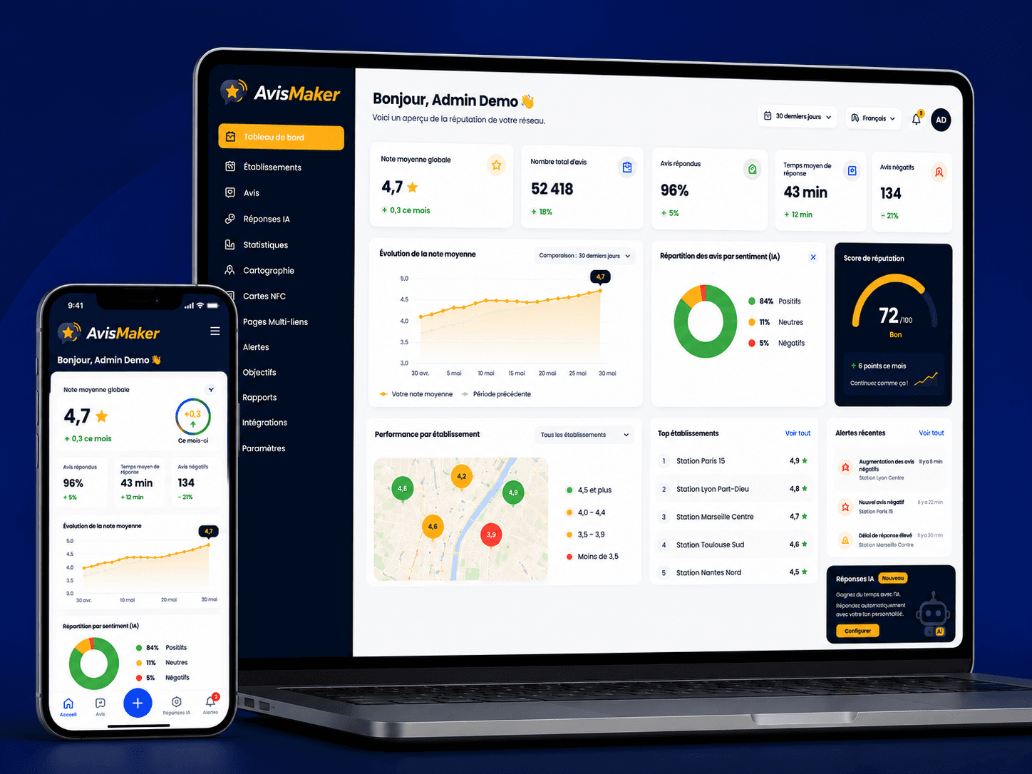 L'espace AvisMaker sur ordinateur portable et sur mobile